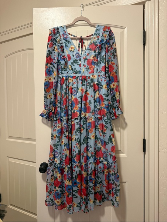 In Bloom Dresses & Skirts - In Bloom Baby Blue Floral Maxi Dress with Red & Yellow Blooms